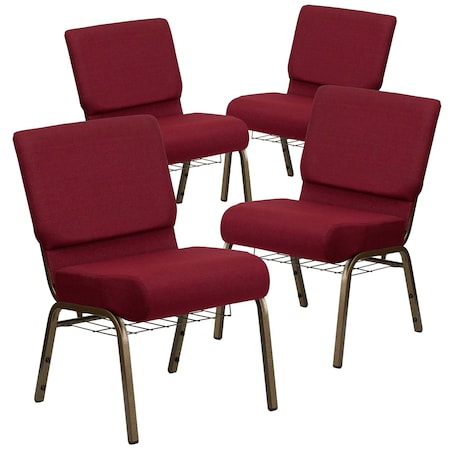 Flash Furniture 21"W Church Chair in Burgundy Fabric w/ Book Rack, 4PK 4-FD-CH0221-4-GV-3169-BAS-GG